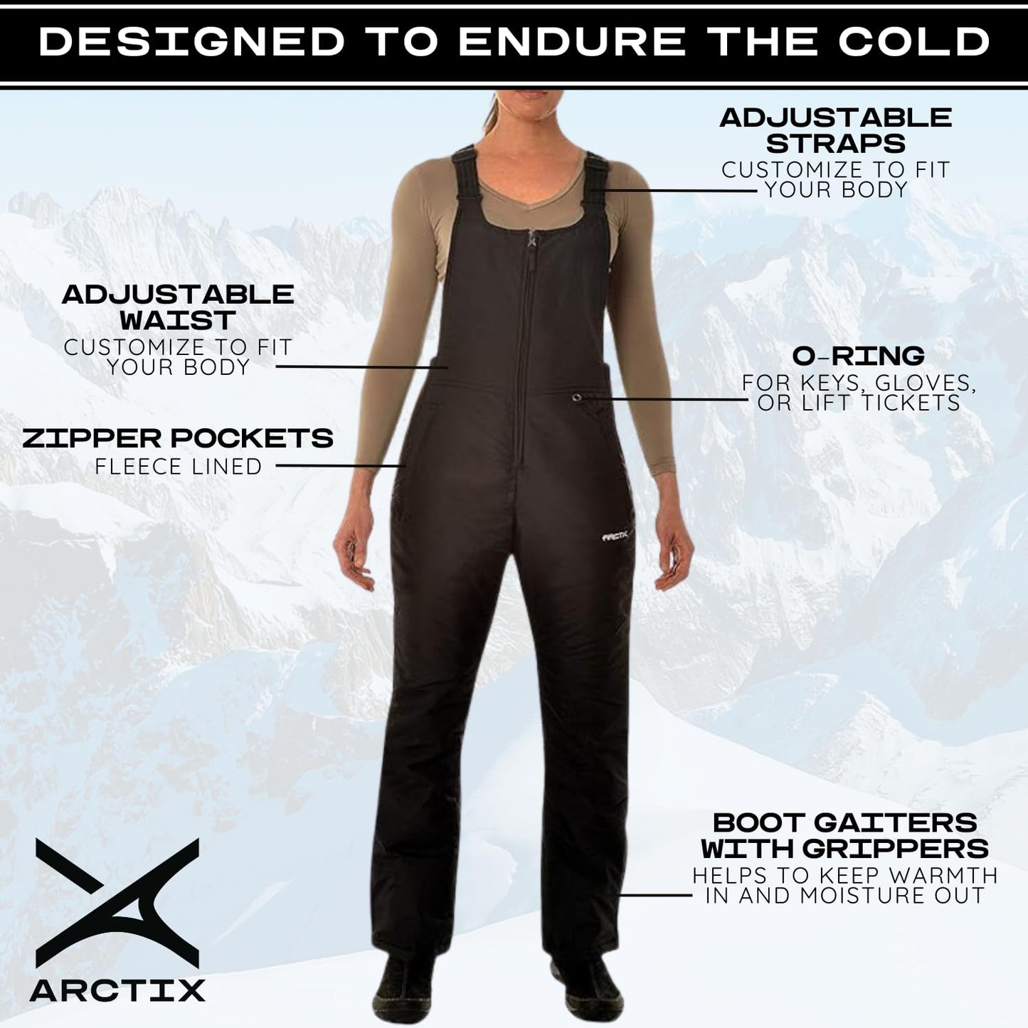 Arctix Women's Essential Insulated Bib Overalls, Black, Large