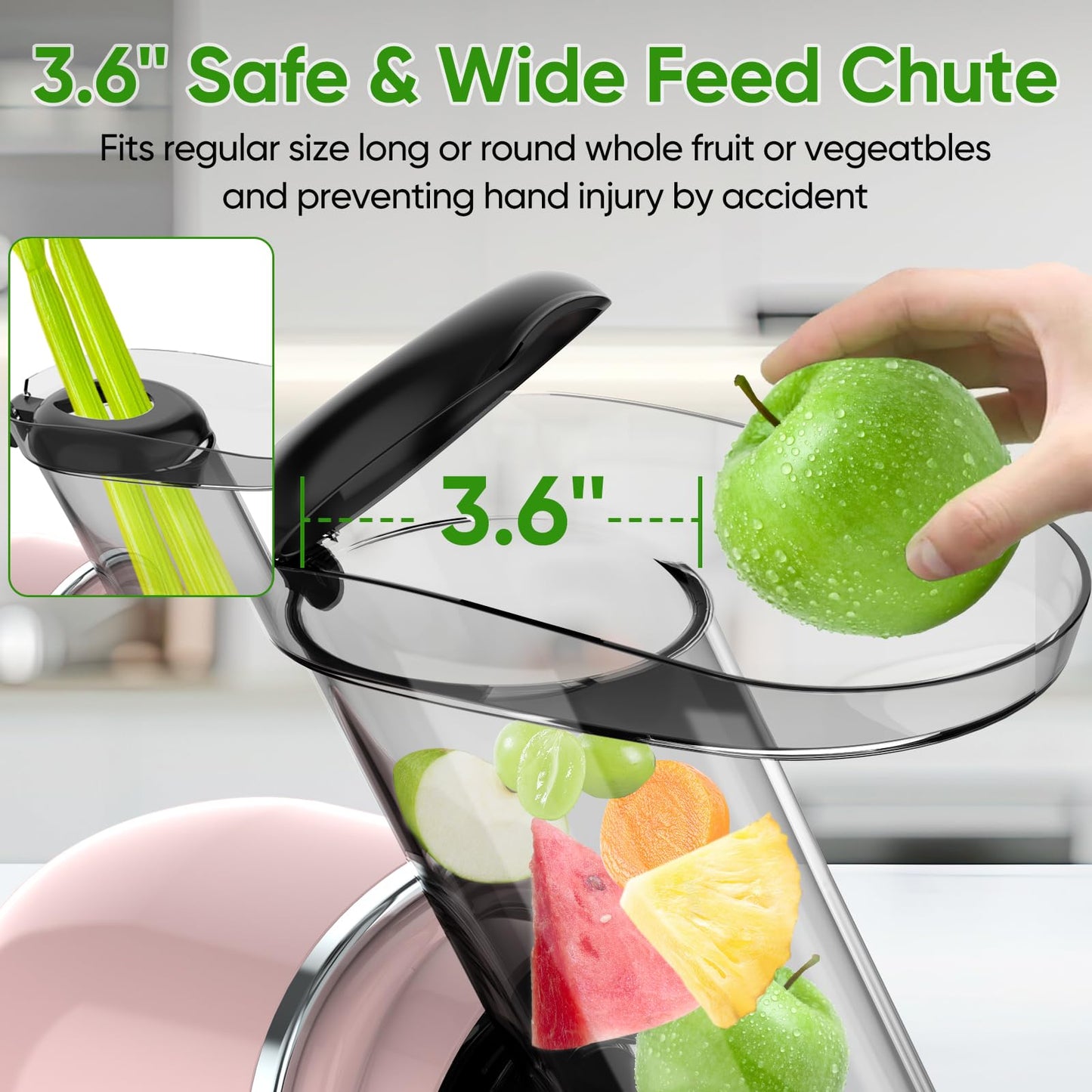 COZII Cold Press Juicer,Slow Masticating Juicer Extractor Soft/hard Mode,3.6 Inch Large Feeder For Vegetable and Fruit,Easy to Clean Juicer Machines Quiet Motor,Dishwasher Safe (Pink)