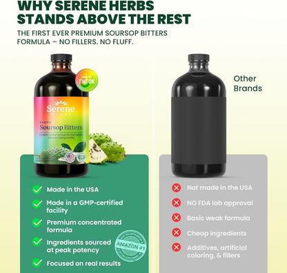 Serene Herbs - Soursop Bitters Liquid - Organic Herbal Sour SOP Guanabana Detox with Black Seed, Moringa & Ginger - Supports Digestive Wellness & Immune Function - 16 fl oz