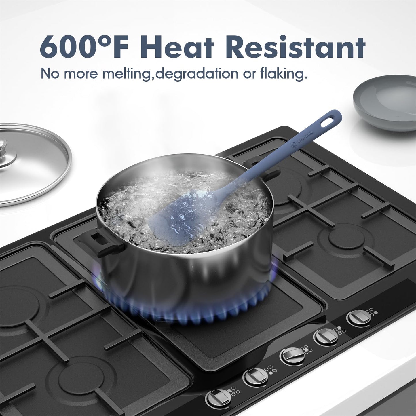 ChefAide 5 Pieces Silicone Spatula Set, Food Grade Rubber Spatula, Upgrade Strong Handle with Ergonomic Grip, Heat Resistant Up to 600°F for Nonstick Cookware, Cooking