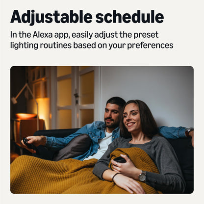 Amazon Basics Smart Indoor LED Light Bulb, Sunset-to-Midnight Activated, Works with Alexa Only, Tunable White, 7.5 W, 4-Pack