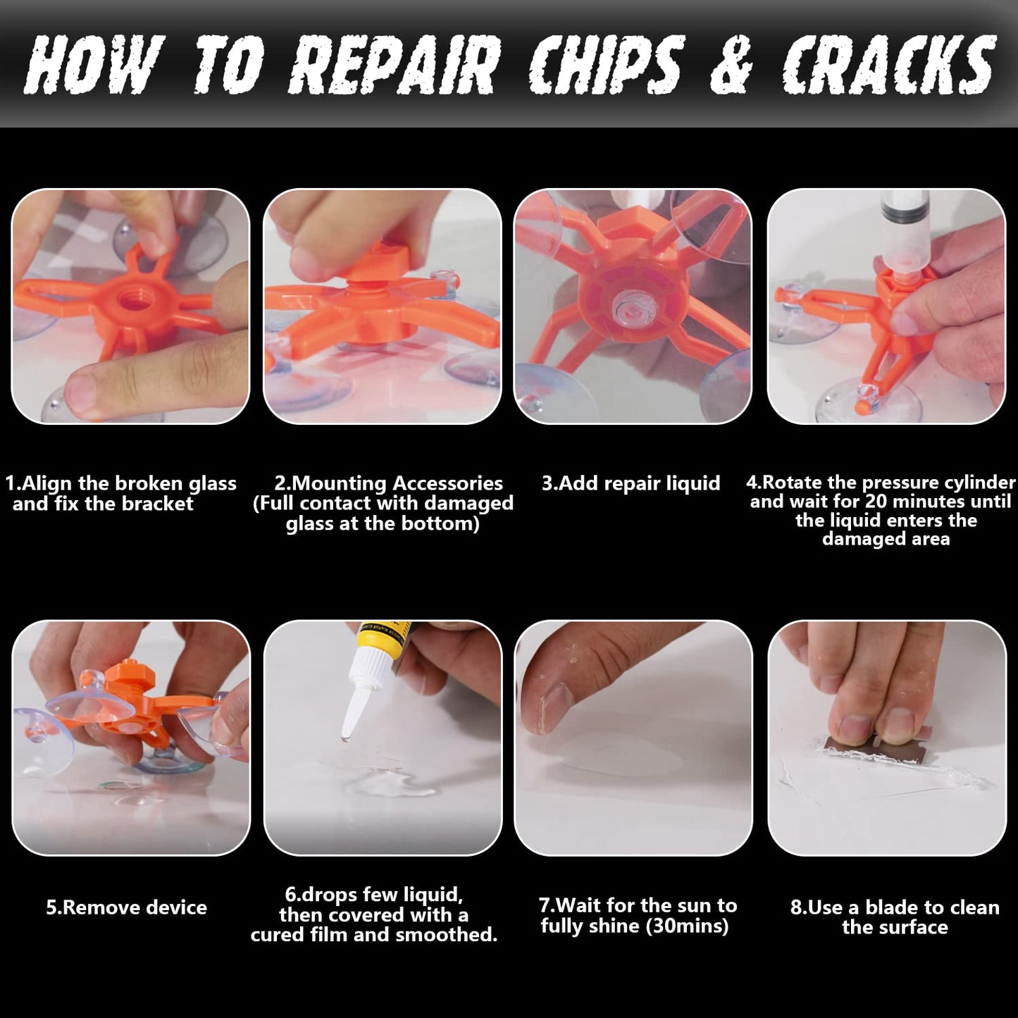 WD-40 Windshield Repair Kit, Windshield Crack Repair Kit, Upgraded Windshield Repair Kit for Chips and Cracks, Windshield Chip Repair Kit Quick Fix for Chips, Cracks, StarShaped Crack Chips