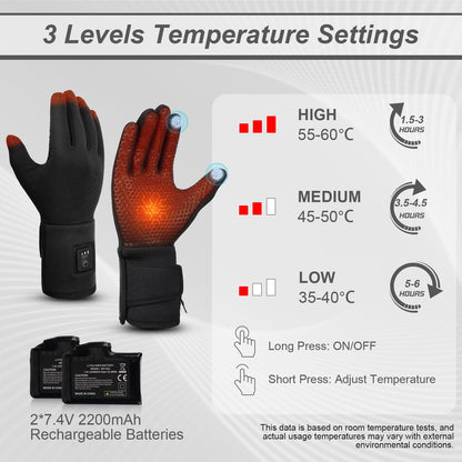 V.Step Heated Gloves for Men Rechargeable Women, Heated Glove Liners Battery Electric Hand Warmers for Fishing Motorcycle Ski Work Hunting Arthritis Black Small