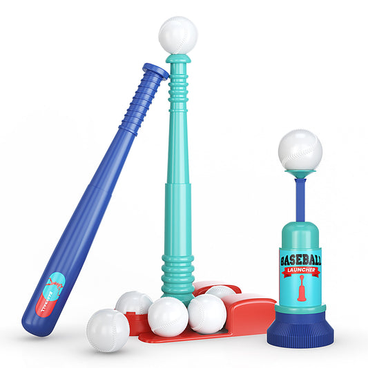 TOMLEON T Ball Stand for Kids and Toddlers 1-3, 3-5, 5-8. Baseball Set With 6 Large Balls, Adjustable Tball Batting Tee, and Pitching Machine. T-Ball Sets With Bat and Ball