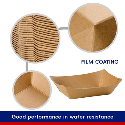 JOLLY CHEF 2lb Paper Food Trays, 250 Pack Disposable Paper Boat, Kraft Serving Boats, Food Holder Trays for Snacks French Fries Nachos Hot Dog Tacos BBQ Party