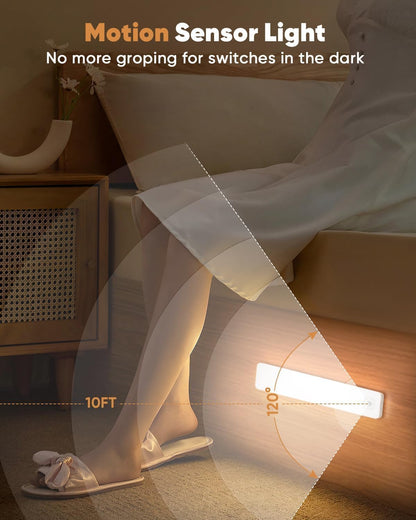 Under Cabinet Lighting,3 Color Temperatures Motion Sensor Light Indoor 2 Pack, USB Rechargeable Battery Operated Closet Lights, Wireless Dimmable LED Cabinet Lights, Under Counter Light for Kitchen