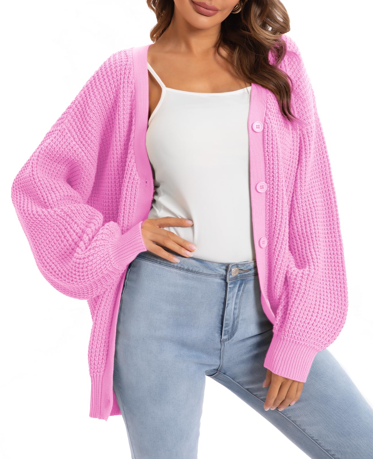 QUALFORT Cardigan Sweaters for Women 100% Cotton Button-Down Oversized Knit Outerwear Fall Tops for Women 2026