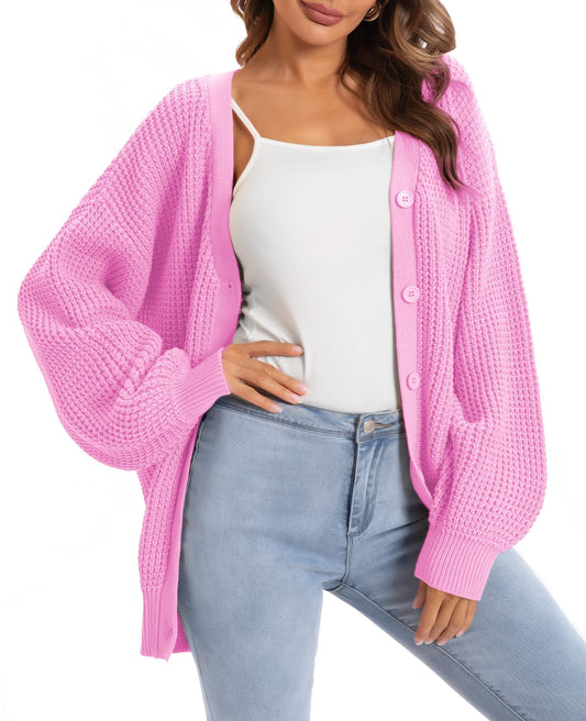 QUALFORT Cardigan Sweaters for Women 100% Cotton Button-Down Oversized Knit Outerwear Fall Tops for Women 2026