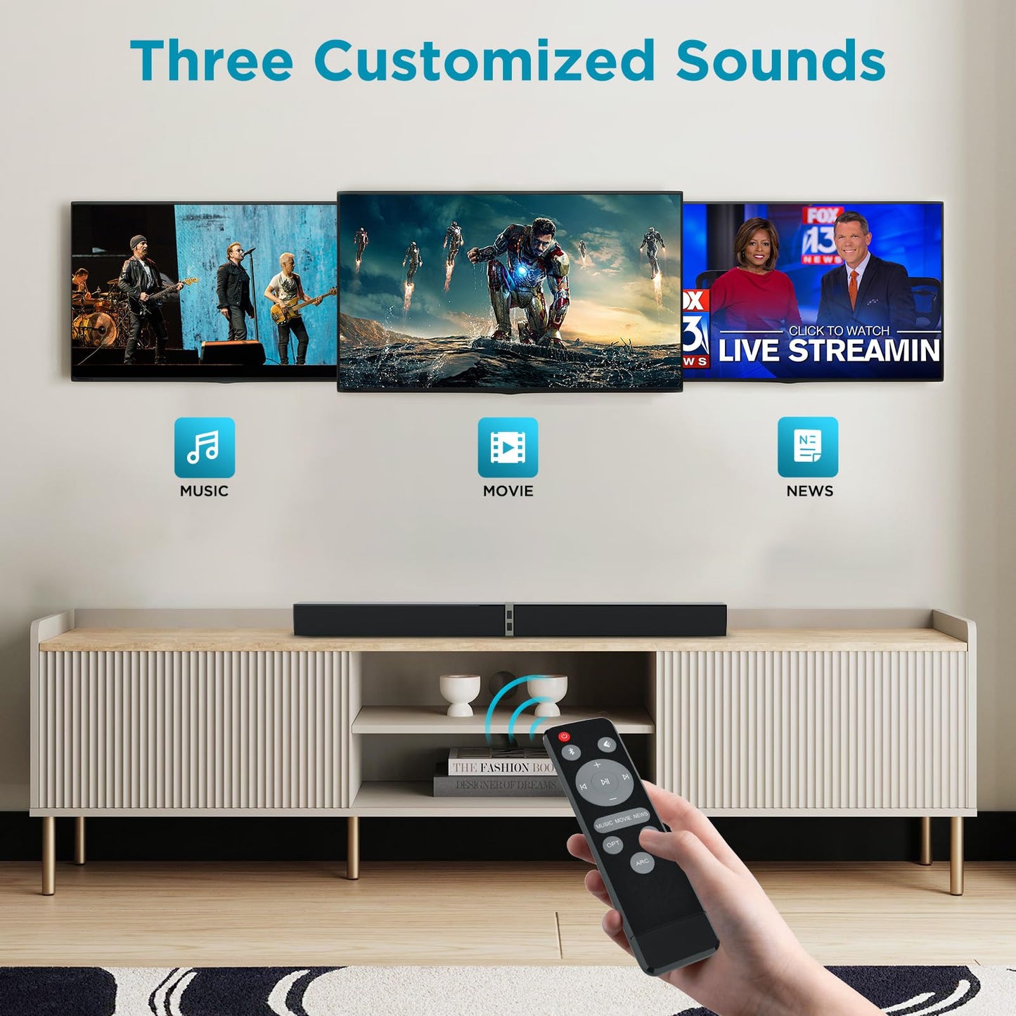 MZEIBO TV Sound Bar, 50W Bluetooth 5.0 Sound Bars for Smart TV, Surround Sound System with Powerful Bass, Home Theater Speakers with ARC/Optical/AUX, TV Speakers Soundbars with Split Design