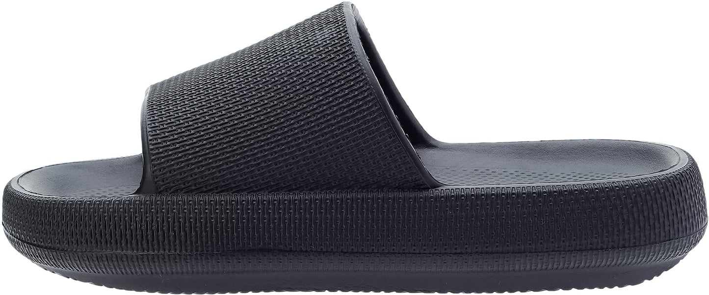 BRONAX Home Slides for Men Pillow House Shower Bathroom Slippers Sandals for Male Size 11 Quick Drying Open Toe Comfy Cushion Soft Thick Sole 44-45 Black