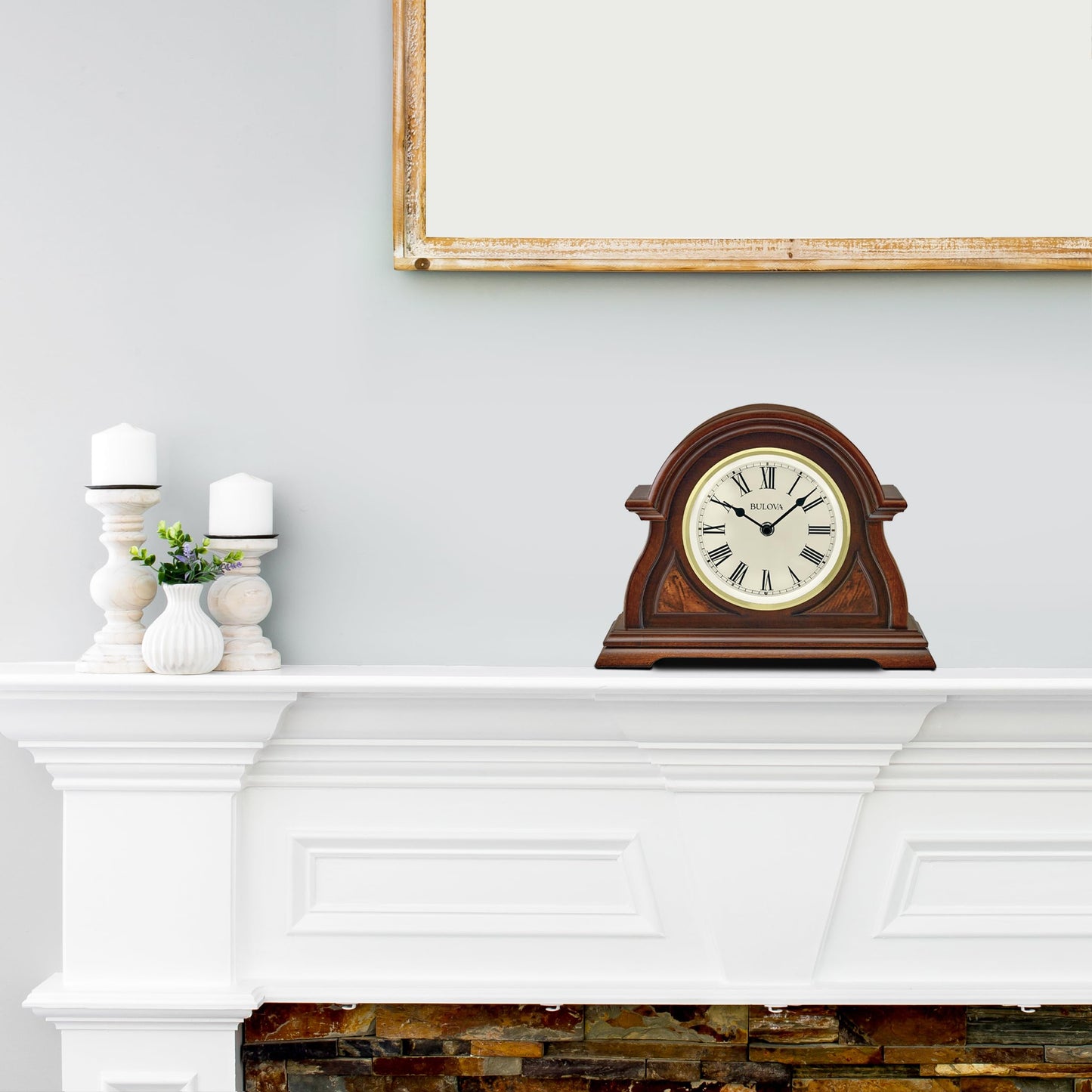 Bulova Bostonian Lighted Mantel Clock, Model B1851 | Elegant Cherry Wood Finish | Illuminated Dial | Quartz Movement | Traditional Design | Battery Operated