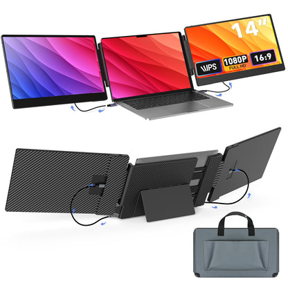 Portable Monitor 14-inch, 1080P FHD Laptop Screen Extender, Plug & Play, Updated Alloy Stand, Triple Screen Laptop Monitor Extender fits Laptops with Screens up to 14.56" Wide, Windows, Mac, Chrome