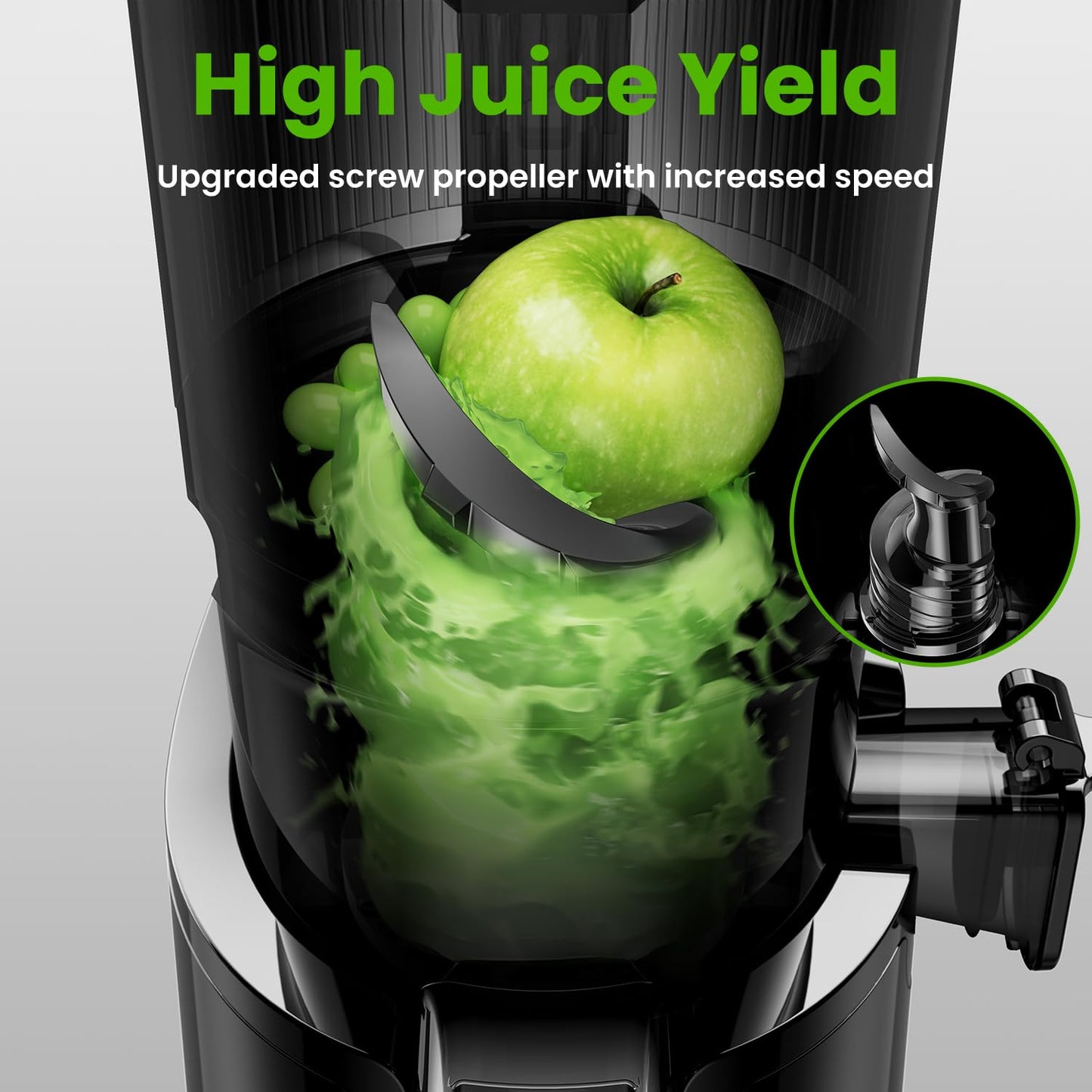 Cold Press Juicer, Amumu Slow Masticating Machines with 5.3" Extra Large Feed Chute Fit Whole Fruits & Vegetables Easy Clean Self Feeding Effortless for Batch Juicing, High Juice Yield, BPA Free 250W