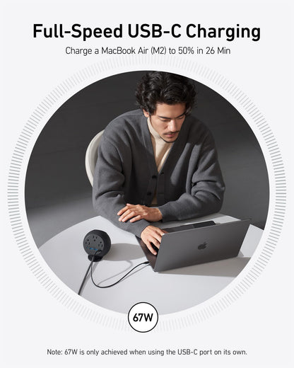 Anker MagGo Magnetic Charging Station, Qi2 Certified 15W Ultra-Fast MagSafe Wireless Charger for iPhone 15/14/13, 8-in-1 Power Strip with 3 AC and 4 USB Desktop Charger for MacBook and More