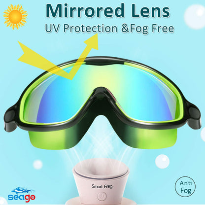 Seago Swim Goggles 2 Pack Anti-Fog Anti-UV Wide View Swimming Goggles for Kids 3-14