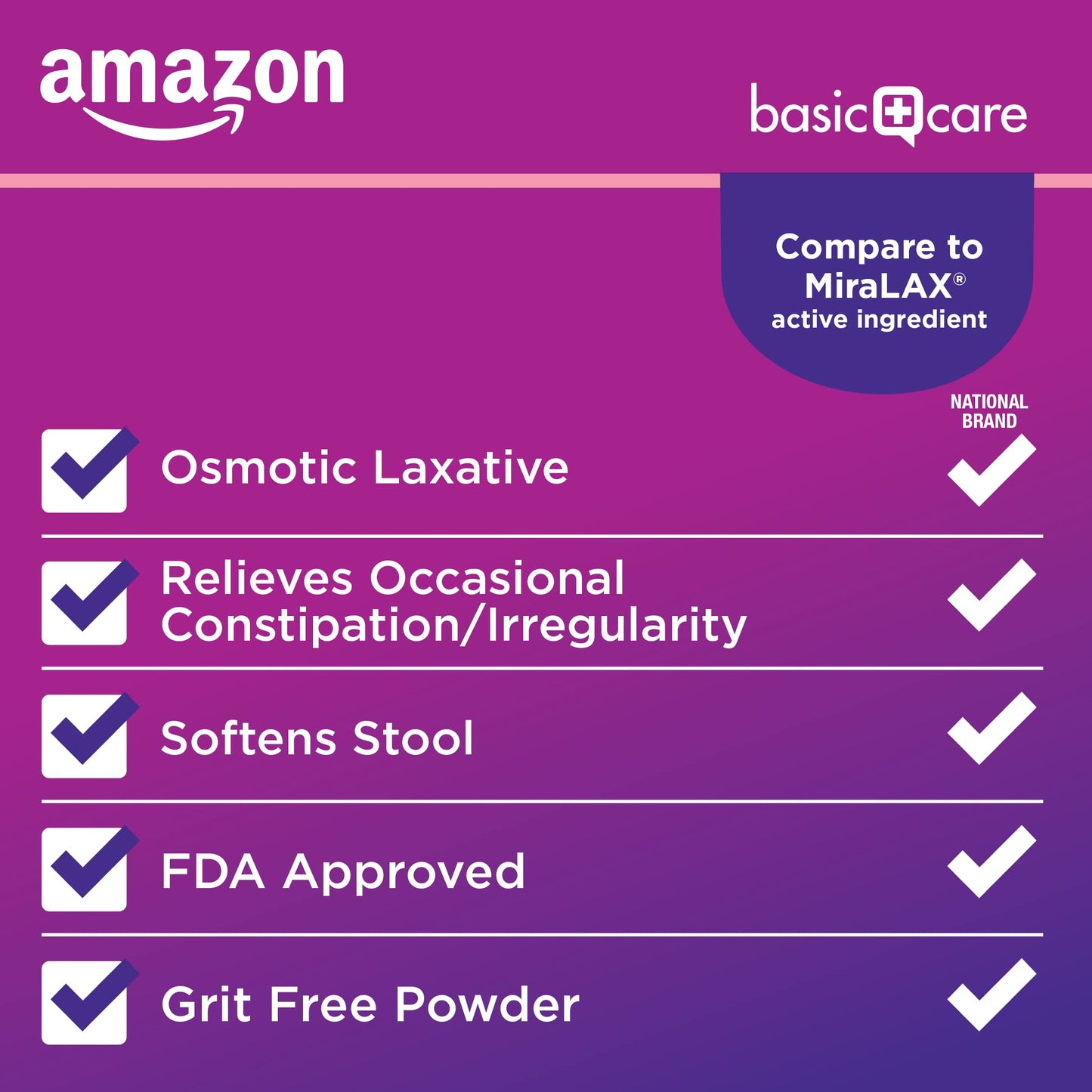 Amazon Basic Care ClearLax Polyethylene Glycol 3350 Powder for Solution, Osmotic Laxative, Relieves Occasional Constipation, Unflavored, 1.68 pound (Pack of 1)