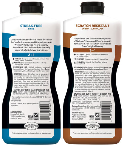 Weiman Hardwood Floor Cleaner and Polish Restorer Combo - 2 Pack - High-Traffic Hardwood Floor, Natural Shine, Removes Scratches, Leaves Protective Layer