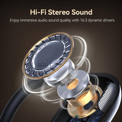 CXK Open Ear Headphones with Mic, Bluetooth Headset with AI Noise Cancellation Microphone Air Conduction Headphones Bluetooth 5.3 Wireless Headset with Mic for Work Call Meeting Driving