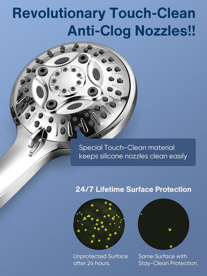 Heemli 12-inch Rain Showerhead - Dual Showerheads, High Pressure Showerhead with 8 Pattern Handheld Sprayer Set - Height Adjustable Upgrade Extension Arm, Chrome Plated