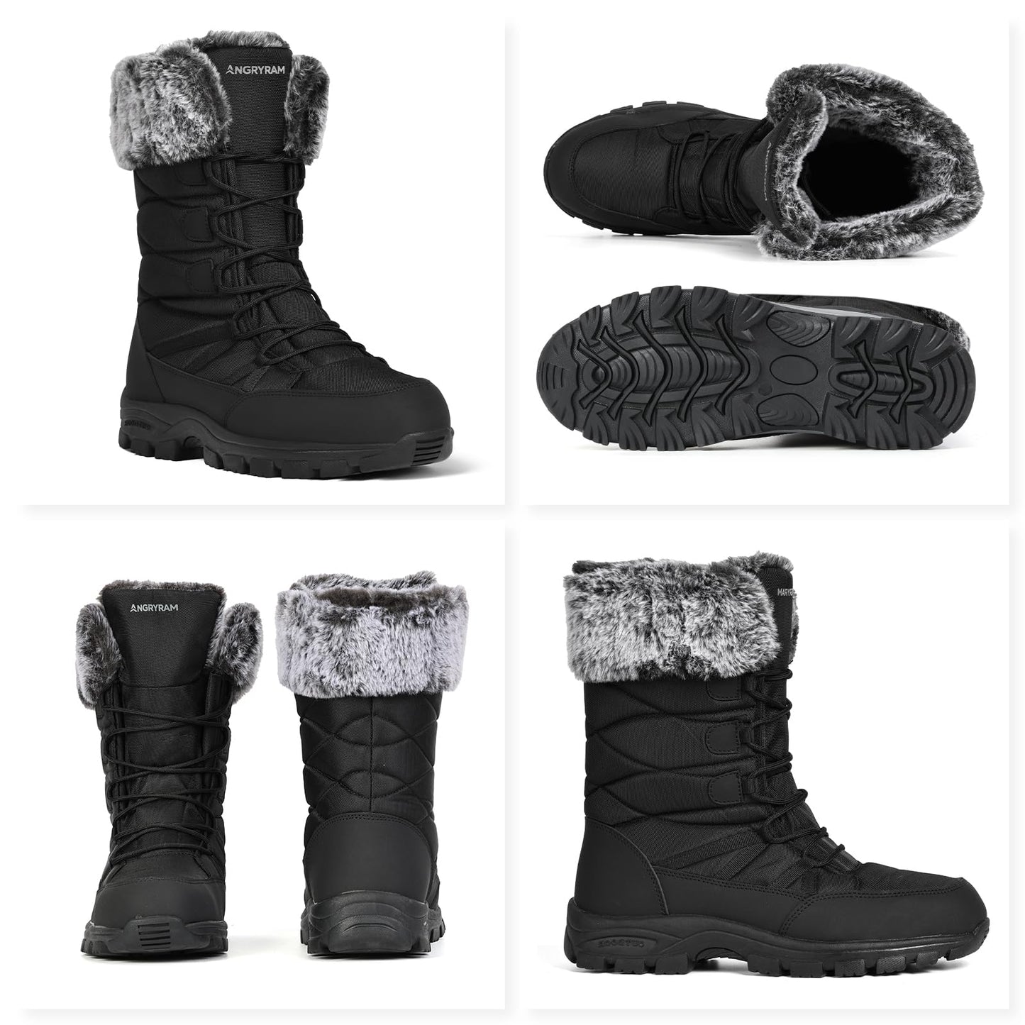 ANGRYRAM Winter Steel Toe Boots for Women Warm Insulated Non Slip Snow Boots Comfortable Work Shoes Mid Calf Faux Fur Furry Snow Shoes for Industry Construction Outdoor Winter