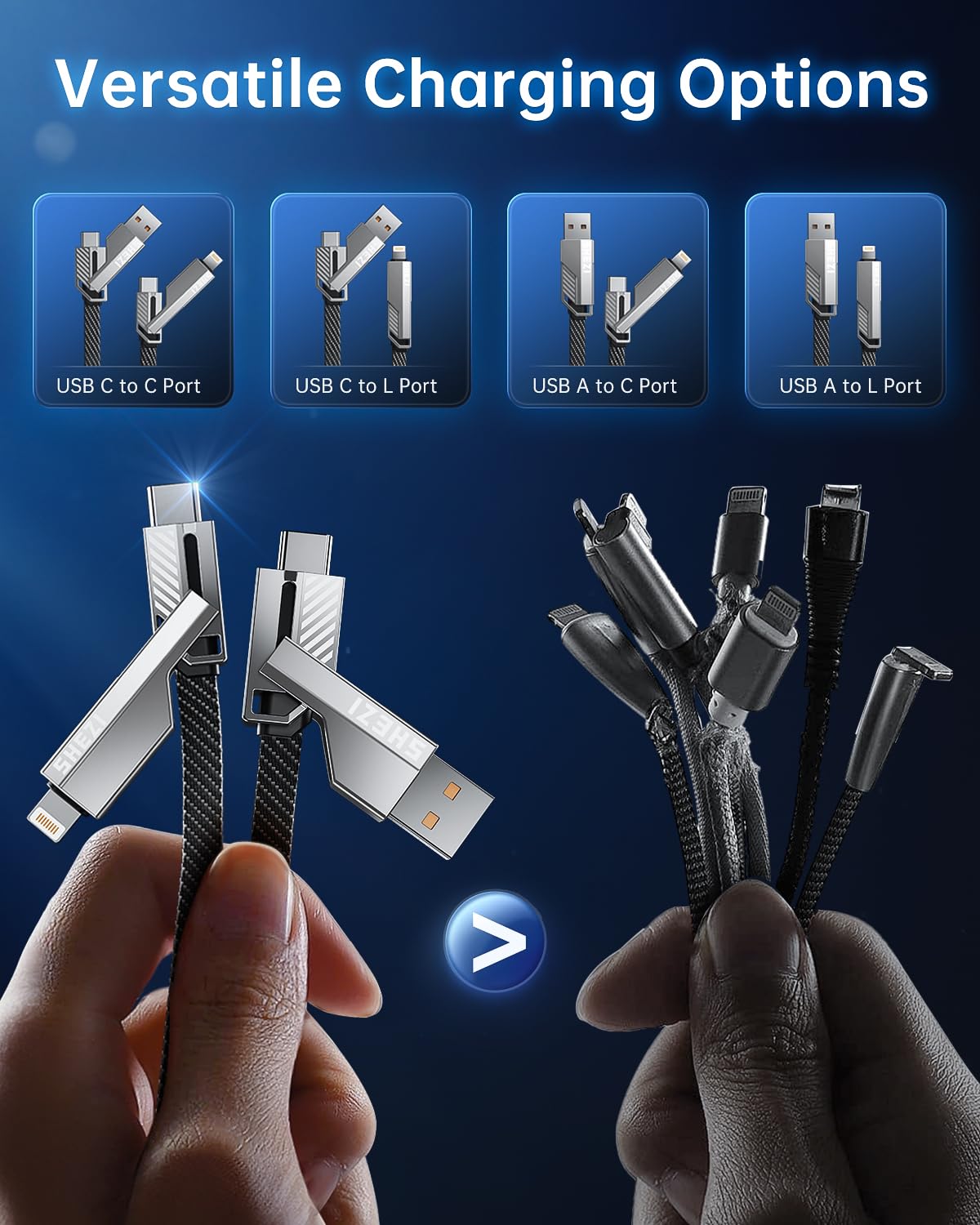 [One is Enough] 4-in-1 Compatible with USB C to Lightning Cable, 240W High-Speed Charging & Fast Data Transfer,CarPlay & Android Auto Support Multi Charger Cord Combo for iPhone/Samsung/iPad,3FT