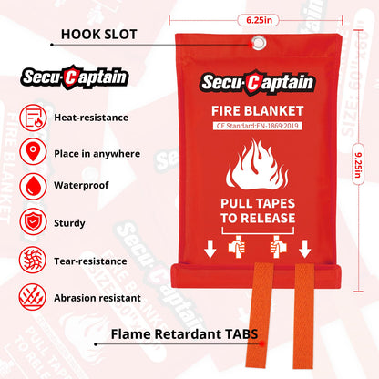 SecuCaptain Emergency Fire Blanket for Home and Kitchen - 2 Pack 40"x40" Flame Suppression Fiberglass Fire Blankets for House Camping Car Office Warehouse Emergency Survival Safety