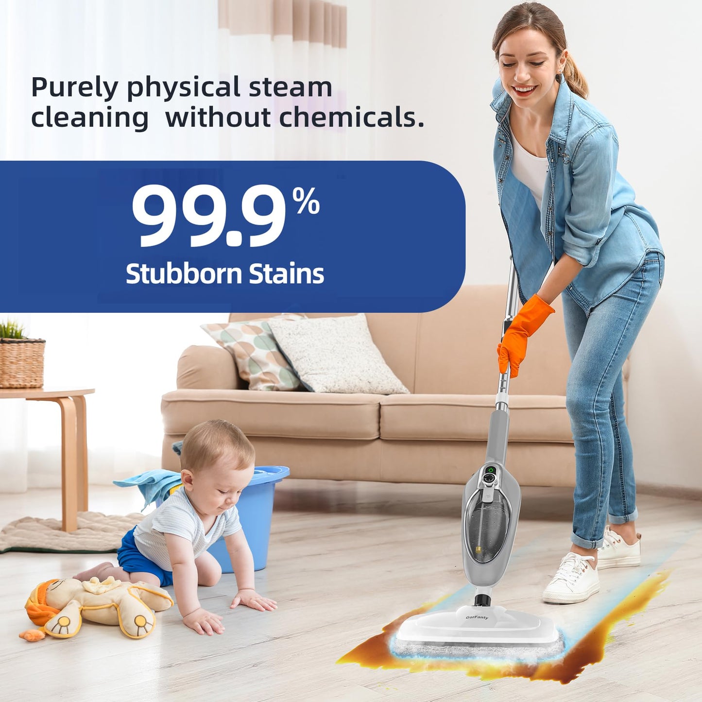 Steam Mop - 10-in-1 MultiPurpose Handheld Steam Cleaner Detachable Floor Steamer for Hardwood/Tile/Laminate Floors Carpet with 11 Accessories for Whole Home Use.