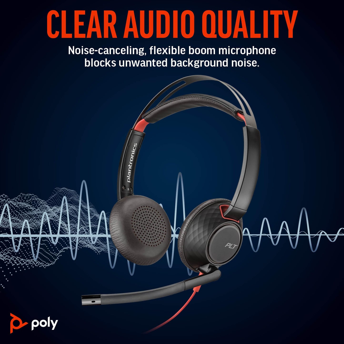 Poly Blackwire 5220 Wired Headset (Plantronics) Flexible Noise-Canceling Boom Mic Ergonomic Design - PC/Mac, Mobile via USB-C, USB-A, 3.5mm - Works w/Teams, Zoom - Amazon Exclusive (9P7X6AA)