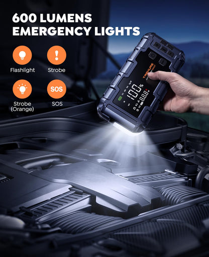 TREKURE 10-in-1 Car Battery Jump Starter with Air Compressor 6000A 160PSI 45W Charger, Car Jump Starter Jump Box (All Gas 12L Diesel), Car Battery Jumper Starter Portable Jumper Cables, Gloves, Lights