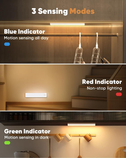 Under Cabinet Lighting,3 Color Temperatures Motion Sensor Light Indoor 2 Pack, USB Rechargeable Battery Operated Closet Lights, Wireless Dimmable LED Cabinet Lights, Under Counter Light for Kitchen