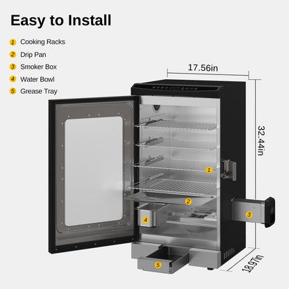 East Oak 30" Electric Smoker for Outdoors | Built-in Meat Probe & Up to 6× Longer Smokes on a Single Load | Side Chip Loader for Uninterrupted Smoking | Bigger Batches with 725 sq in Cooking Area