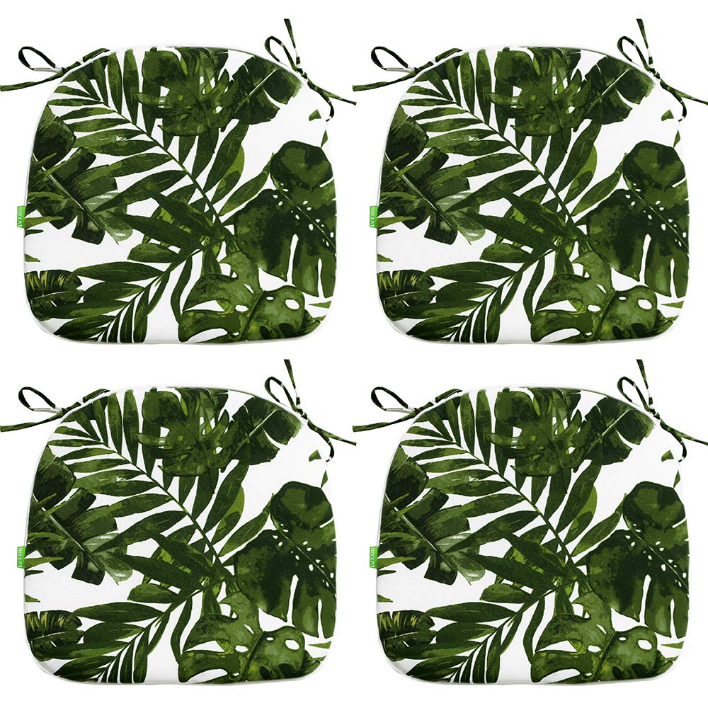 LVTXIII Indoor/Outdoor Chair Cushions Seat Cushions with Ties, Patio Chair Pads D16xW17 Inch for Patio Furniture Garden Home Office Decoration 4 Pack, Palm Green