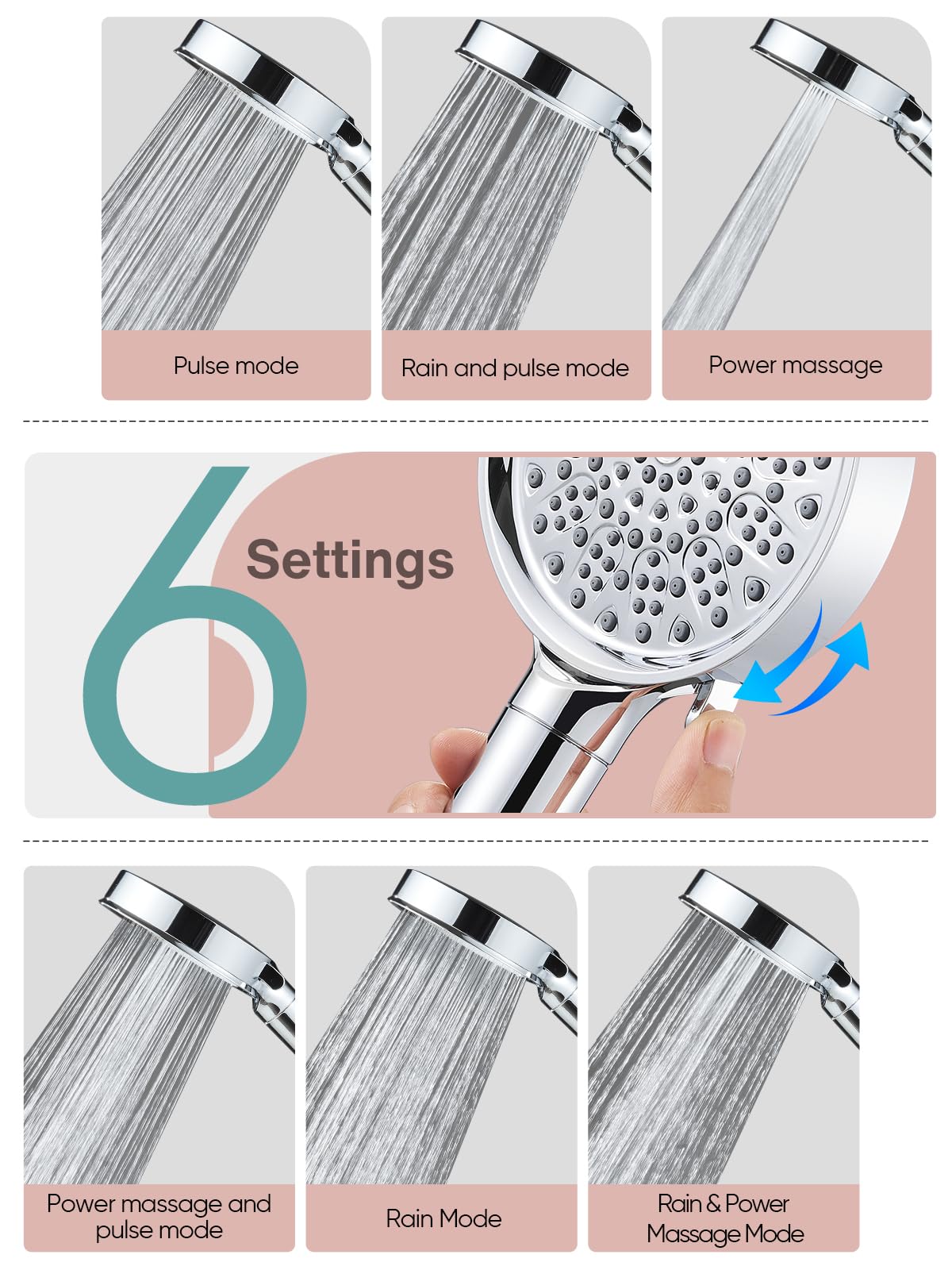 Cobbe Filtered Shower Head with Handheld, High Pressure 6 Spray Mode Showerhead with Filters, Water Softener Filters Beads for Hard Water - Remove Chlorine - Reduces Dry Itchy Skin, Chrome