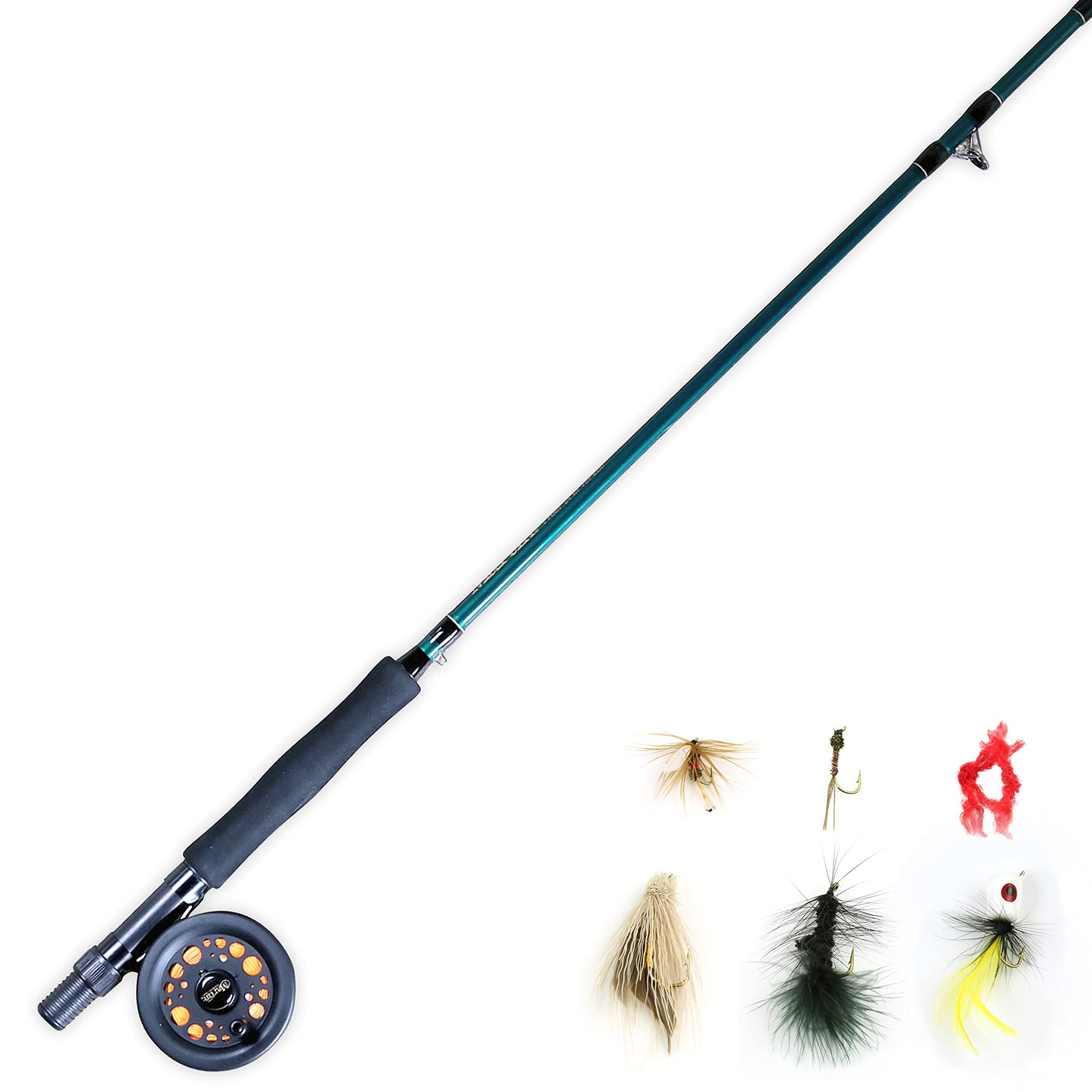 Martin Complete Fly Fishing Kit, 8-Foot 5/6-Weight 3-Piece Fly Fishing Pole, Size 5/6 Rim-Control Reel, Pre-spooled with Backing, Line and Leader, Includes Custom Fly Tackle Assortment, Brown/Green