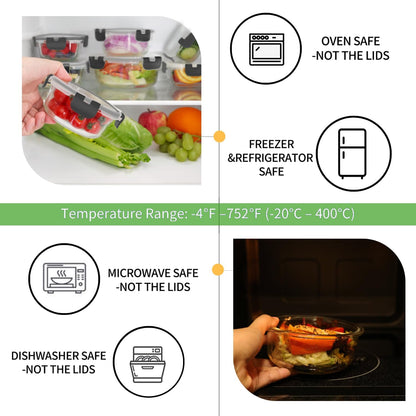 HOMBERKING [18 Piece Glass Food Storage Containers with Lids, Glass Meal Prep Containers, Airtight Lunch Bento Boxes, BPA-Free & Leak Proof, Oven, Freezer and Dishwasher Safe (9 lids & 9 Containers)