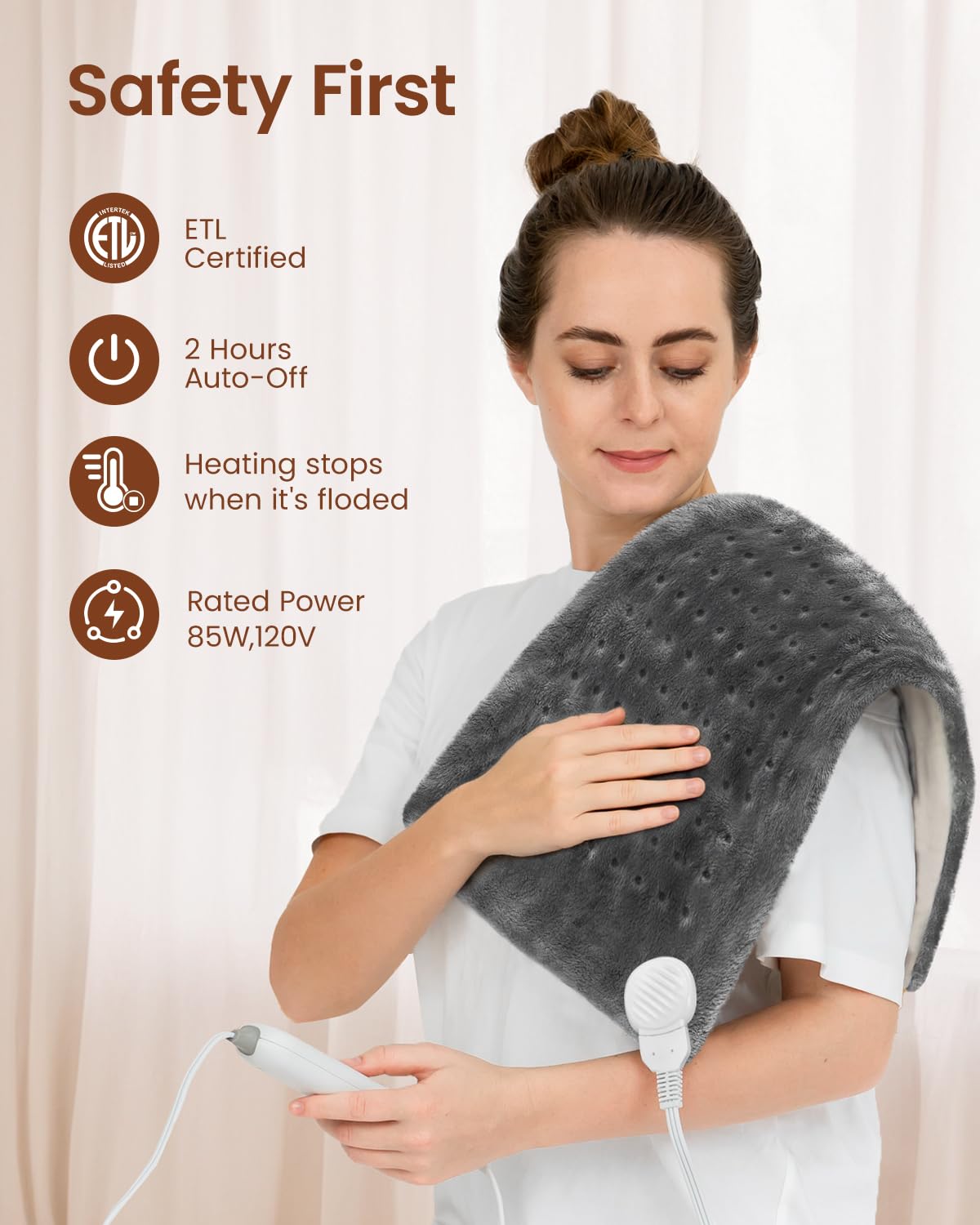 Fathers Day Dad Gifts, RENPHO Heating Pad for Back Pain Relief & Period Cramps, FSA HSA Eligible, 12" x24‘’ Electric Heat Pad for Neck and Shoulder, Birthday Gifts for Men, ETL Certified (Gray)