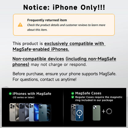 15W Only for iPhone MagSafe Car Mount Charger, 360% Adjustable Aluminum Alloy Arm, Relocatable Car Phone Holder, Magnetic Wireless Fast Charging, Cell Phone Holder for All Car Models, Black