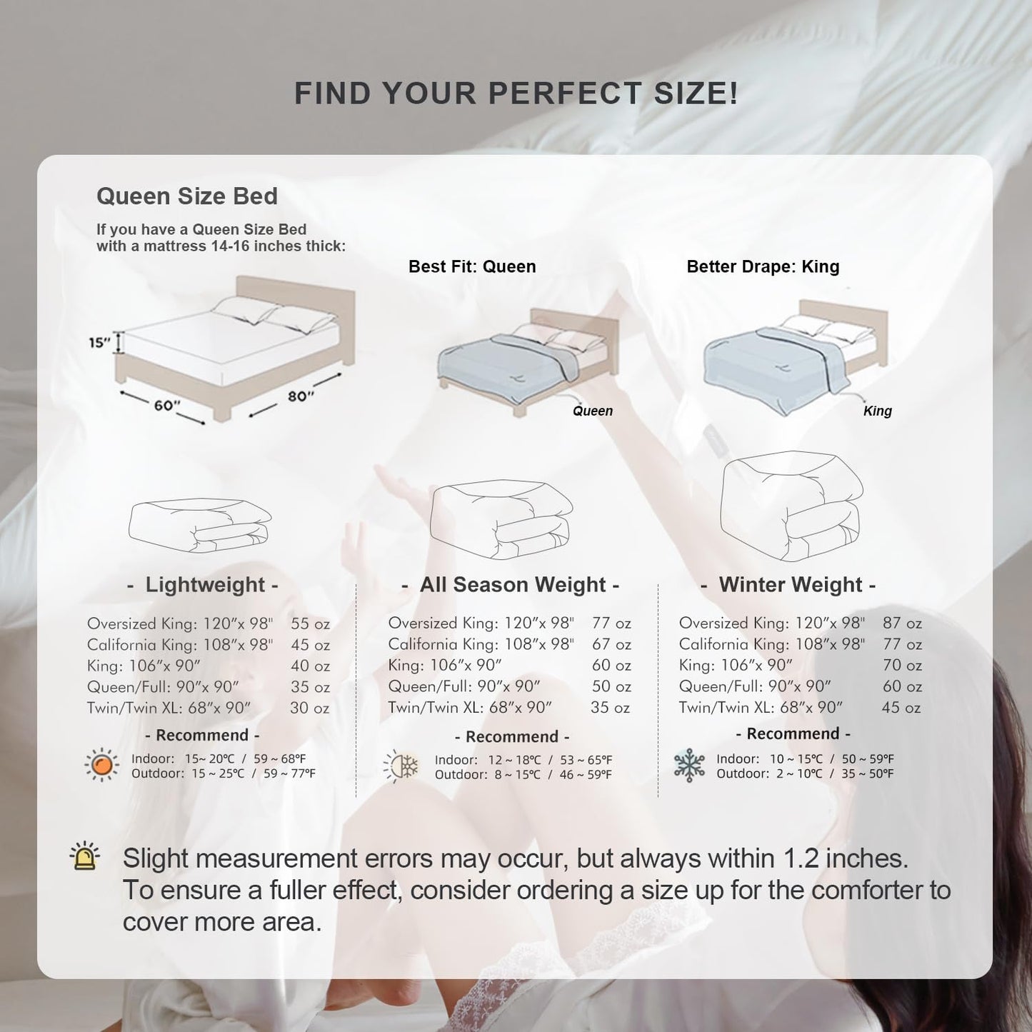 Royoliving Premium Feathers Down Duvet Insert Comforter Queen Size All Season Medium Warmth White 100% Cotton Cover with Corner Tabs (90x90, 50 oz)
