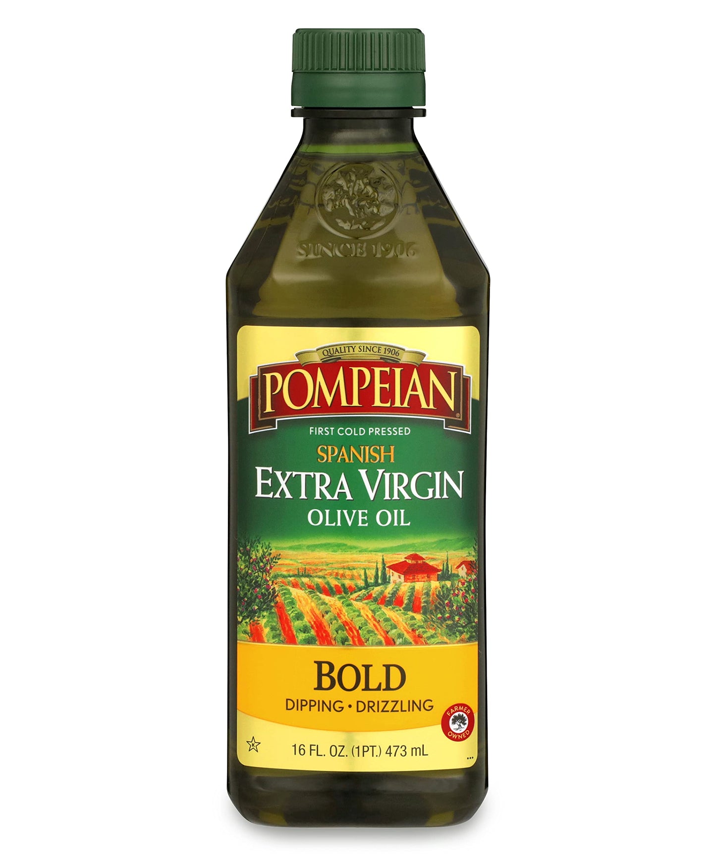 Pompeian Spanish Bold Extra Virgin Olive Oil, First Cold Pressed, Strong, Fruity Flavor, Perfect for Dipping and Drizzling, 16 FL. OZ.