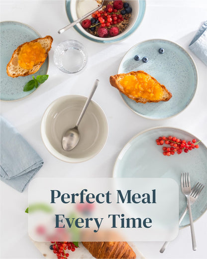 24 Piece Dinnerware Sets for 8 - Modern Style Stoneware Dinnerware Set - Microwave Safe Dinner Plates and Bowls Sets for 8, Ceramic Dish Set, Bowl and Plate Sets for 8, Beige Light Blue Set for 8…