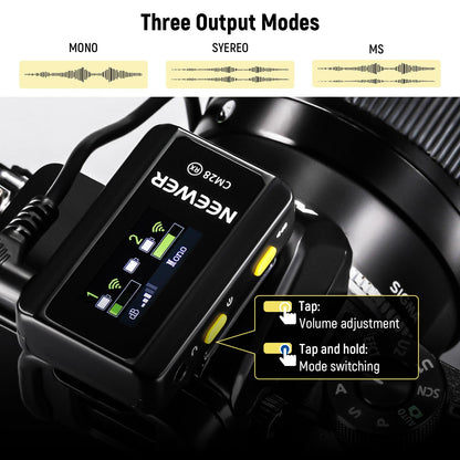 NEEWER CM28 Wireless Lavalier Microphone System with Charging Case Noise Canceling 4GB Storage 9Hrs Recording 48KHz 16 Bit Uncompressed Audio Lapel Mic Compatible with iPhone iPad Android PC Camera