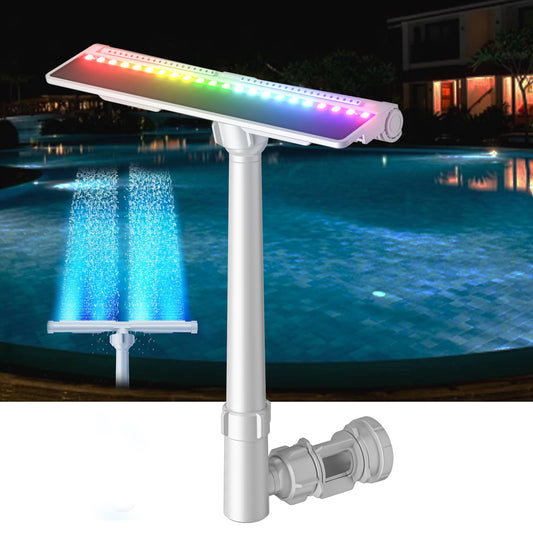 Solar Pool Fountain for Above and In-ground Pools, with 10-Color Lights and Auto Light Sensing Pool Sprinkler Fountain 360° Adjustable Dual Spray High Pressure Pool Waterfall