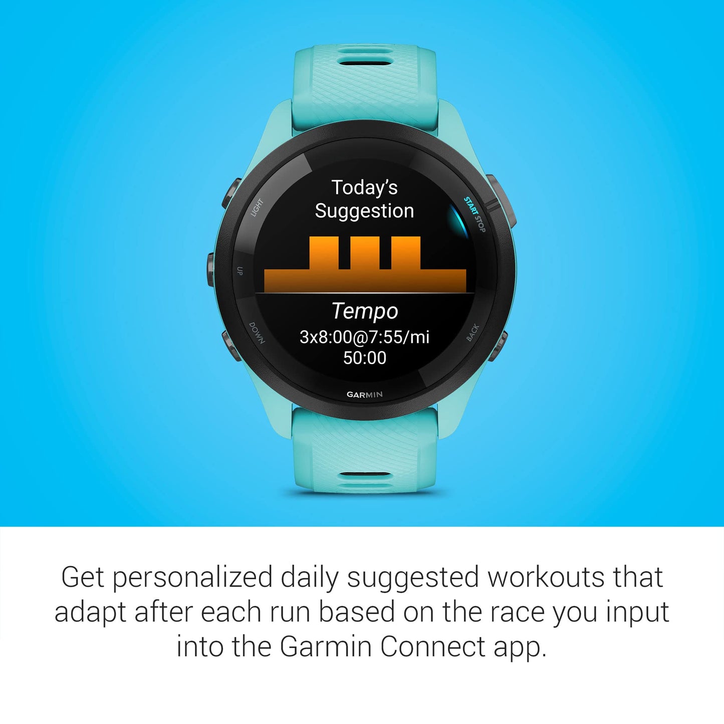 Garmin Forerunner 265 Running Smartwatch, Colorful AMOLED Display, Training Metrics and Recovery Insights, Aqua and Black