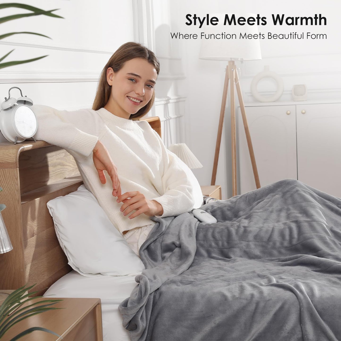 Heated Blanket Queen Size Electric Blanket 84''X90'' - Soft Plush Premium Flannel with Dual Controllers, 5 Heating Level & 10 Hour Auto Off, ETL & FCC Certified, Warm Gifts for Grandma, Grey