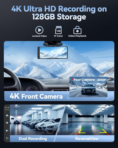 TERUNSOUl Carplay Screen for Car, 8.1" HD Portable Touch Screen Car Stereo with Android Auto, 4K Dash Cam, 1080P Backup Camera, GPS Navigation, Mirror Link, Bluetooth, AUX, FM Transmitter