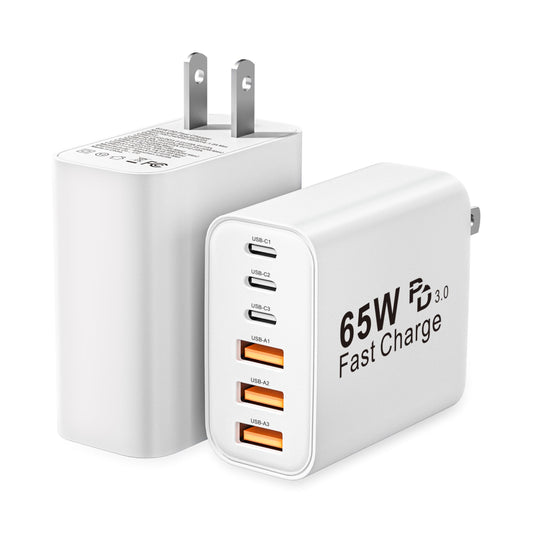 USB C Charger Block, 2-Pack 65W 6-Port USB C Wall Charger iPhone Charger Fast Charging PD Power Adapter+QC Wall Plug Multiport Type C Brick Chargers for iPhone 16 15 14 13 12 11 Pro Max XS,Samsung