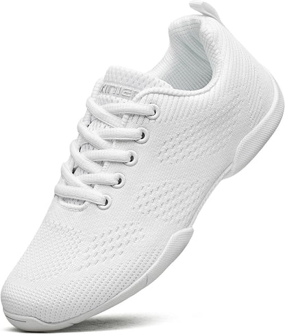 BAXINIER Girls White Cheerleading Shoes Lightweight Youth Cheer Competition Sneakers Kid Training Dance Tennis Shoes - White 3 Big Kid
