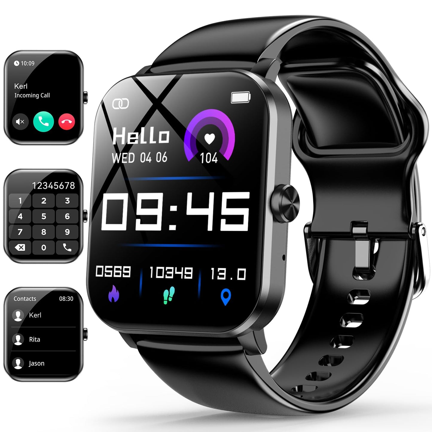 Smart Watch, 1.85" Smartwatch for Men Women (Answer/Make Call), Heart Rate, Sleep Monitor, Pedometer, 120+ Sport Modes Activity Tracker, IP68 Waterproof Fitness Watch for Android iOS (Black)