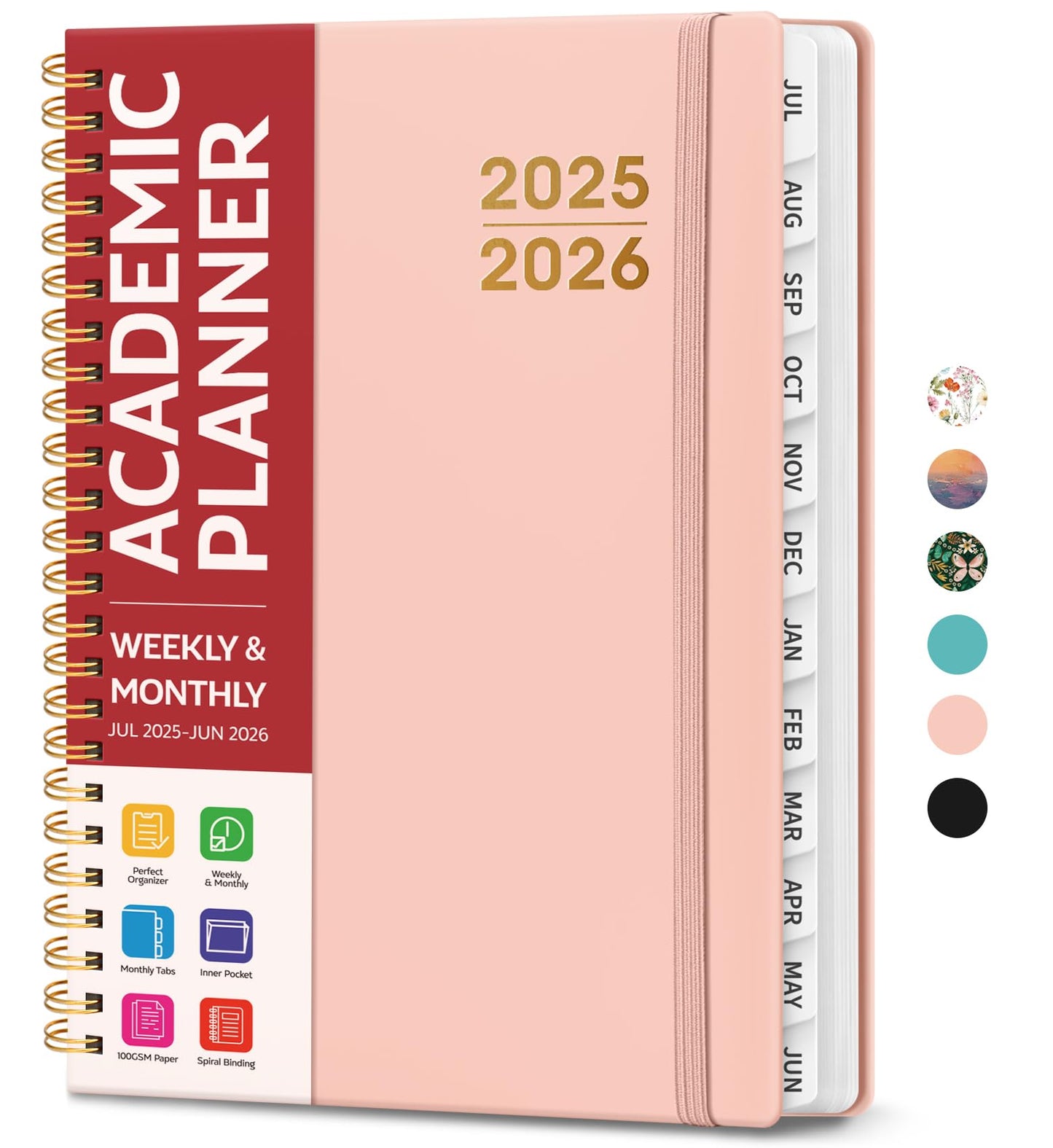 Academic Planner 2025-2026 For Women & Men, Monthly and Weekly Calendar Planner, Jul 2025 - Jun 2026, A5 (6.3" x 8.5"), Teacher Student Planning Book with Tabs, Ideal for Office School Supplies - Pink