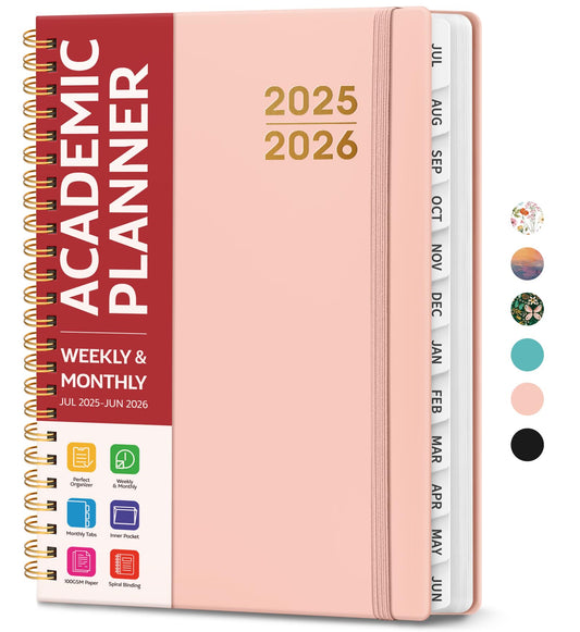 Academic Planner 2025-2026 For Women & Men, Monthly and Weekly Calendar Planner, Jul 2025 - Jun 2026, A5 (6.3" x 8.5"), Teacher Student Planning Book with Tabs, Ideal for Office School Supplies - Pink